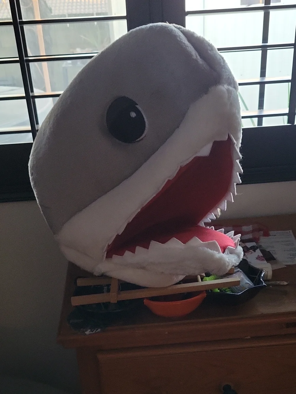 Plush Shark Pet Toy Head - Gray and White